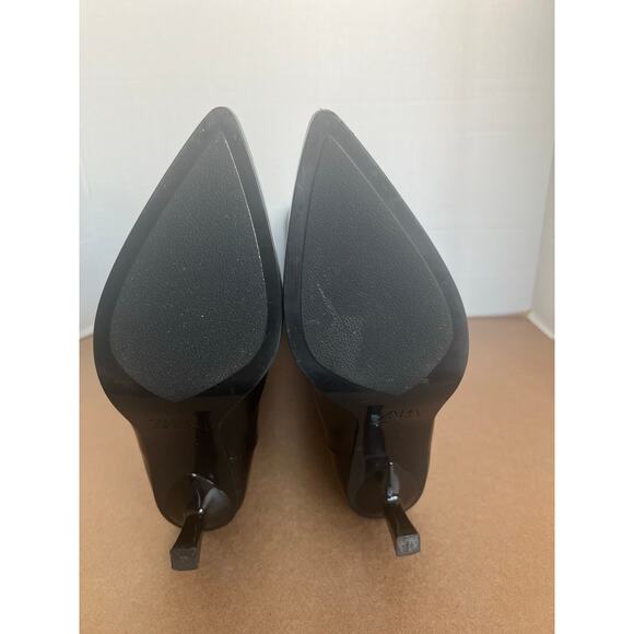 NWT Zara Black Patent Vegan Pointy Toe Knee High Kitten Heel Wide Calf Boots 6.5 - Picture 12 of 13